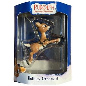 Vintage Enesco Rudolph The Red-Nosed Reindeer Flying Christmas Ornament In Box